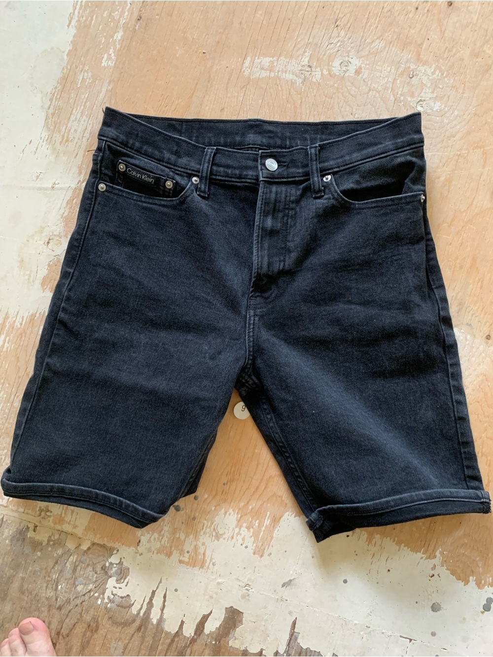 Calvin Klein Black Denim Shorts - Classic Rolled Hem
